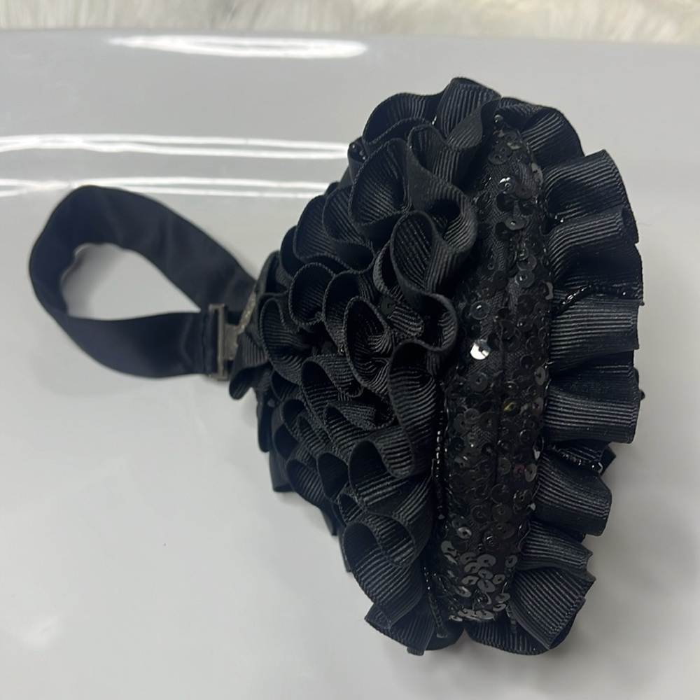 BADGLEY MISCHKA VINTAGECOUTURE EVENING BAG BLACK RUFFLE BEADED - Picture 11 of 13